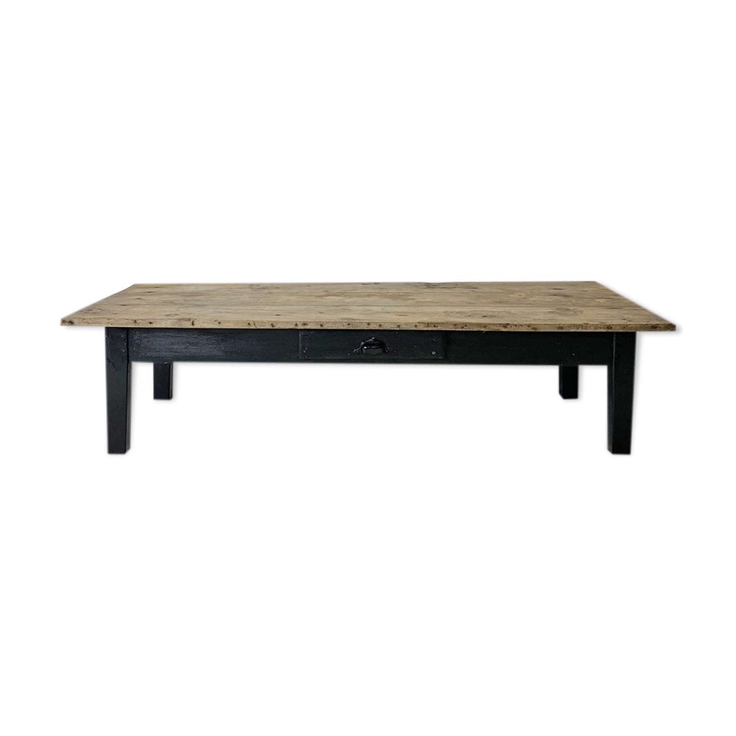 Antique blackened wood coffee table and varnished top
