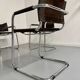 Lot of 5 tubular metal leather chairs, Bauhaus design, vintage 1970s.