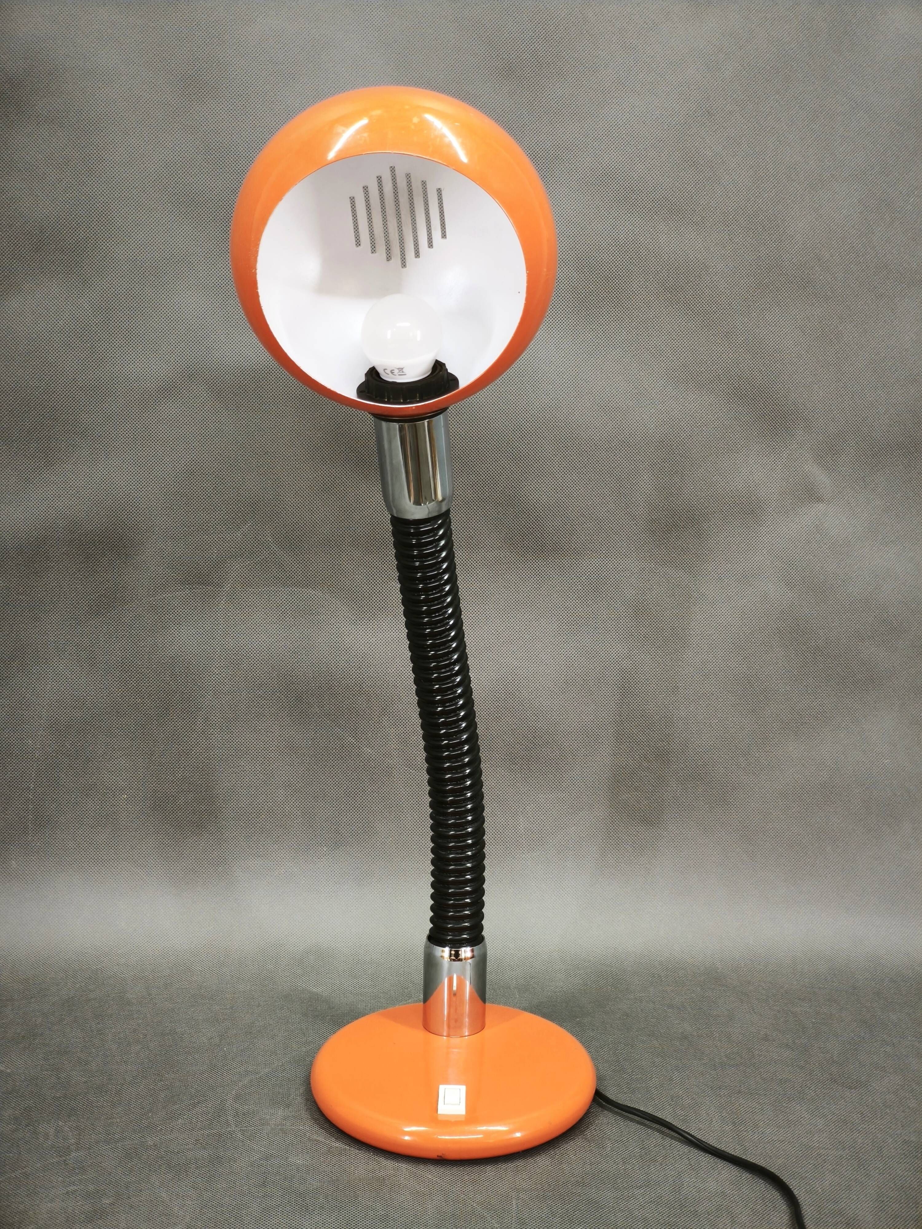 1970s Italian Orange Space Age Adjustable Gooseneck Table Lamp