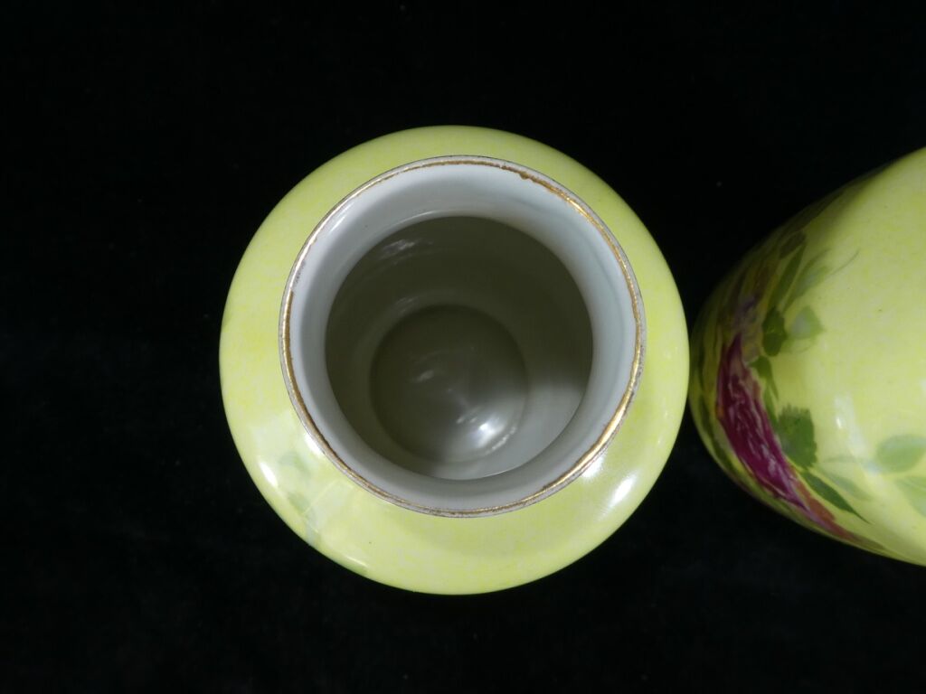 Pair of Limoges porcelain vases decorated with rose bushes