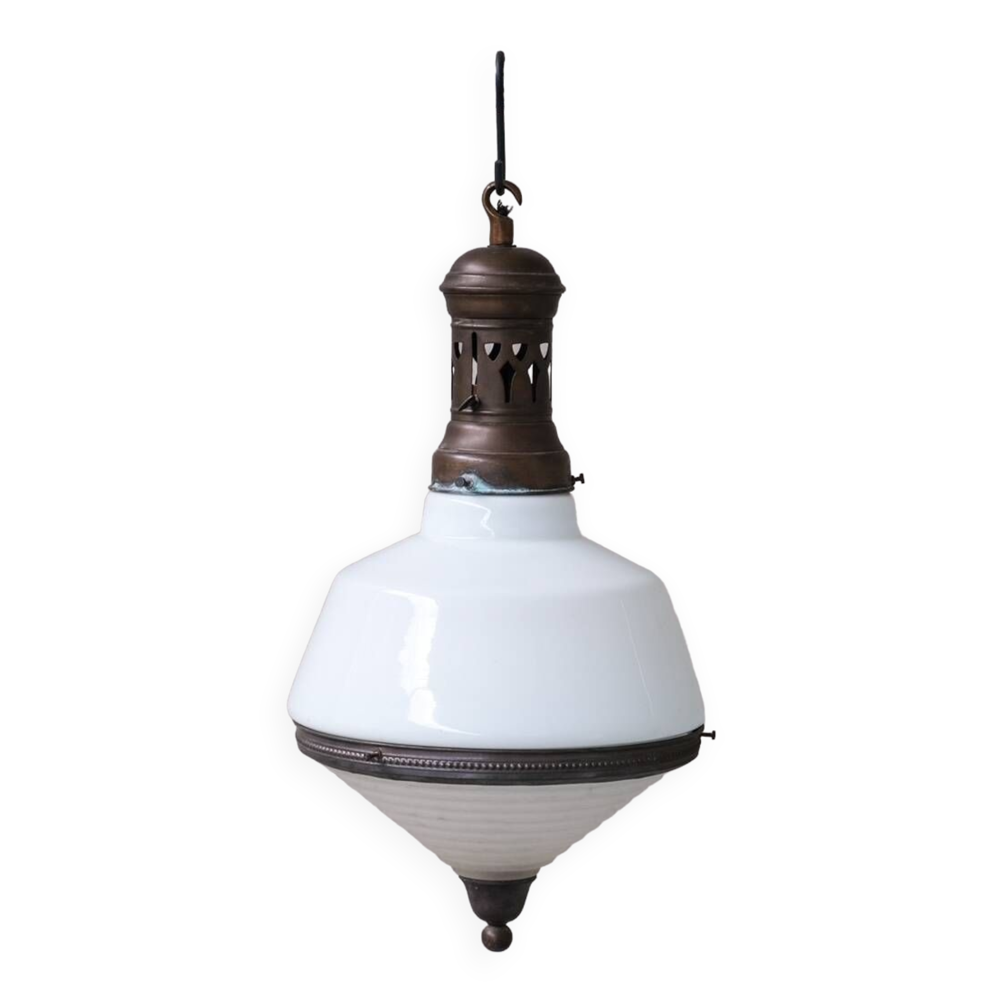 Antique french two tone glass pendant light