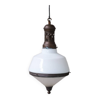 Antique french two tone glass pendant light