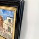 Oil painting "Sicilian Feast" in glass, 19th-century wooden frame.