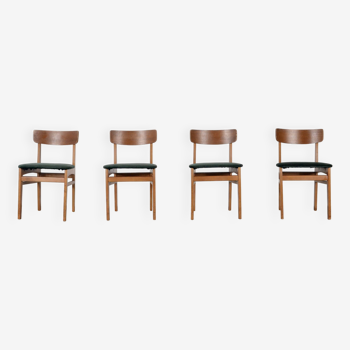 Ensemble de 4 chaises vintage en teck et velours. Style danois rétro.