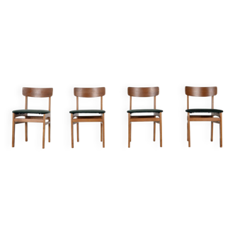 Set of 4 midcentury teak and velvet chairs. retro danish style.