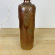 Lampe bouteille grès et abat jour laine vintage
