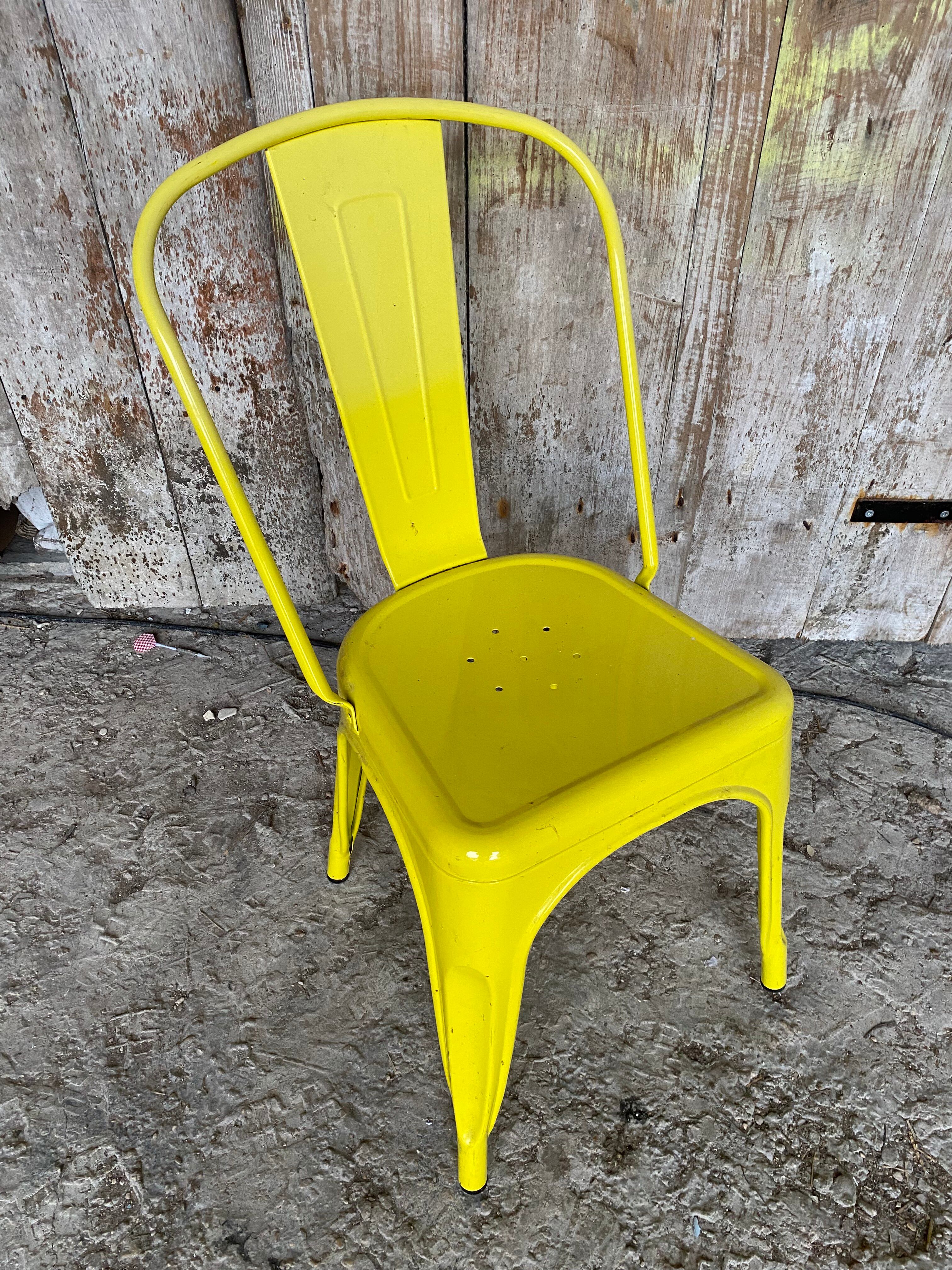 Chaise Industrielle Style TOLIX Metal Jaune Vintage #D709