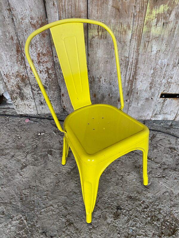 Chaise Industrielle Style TOLIX Metal Jaune Vintage #D709
