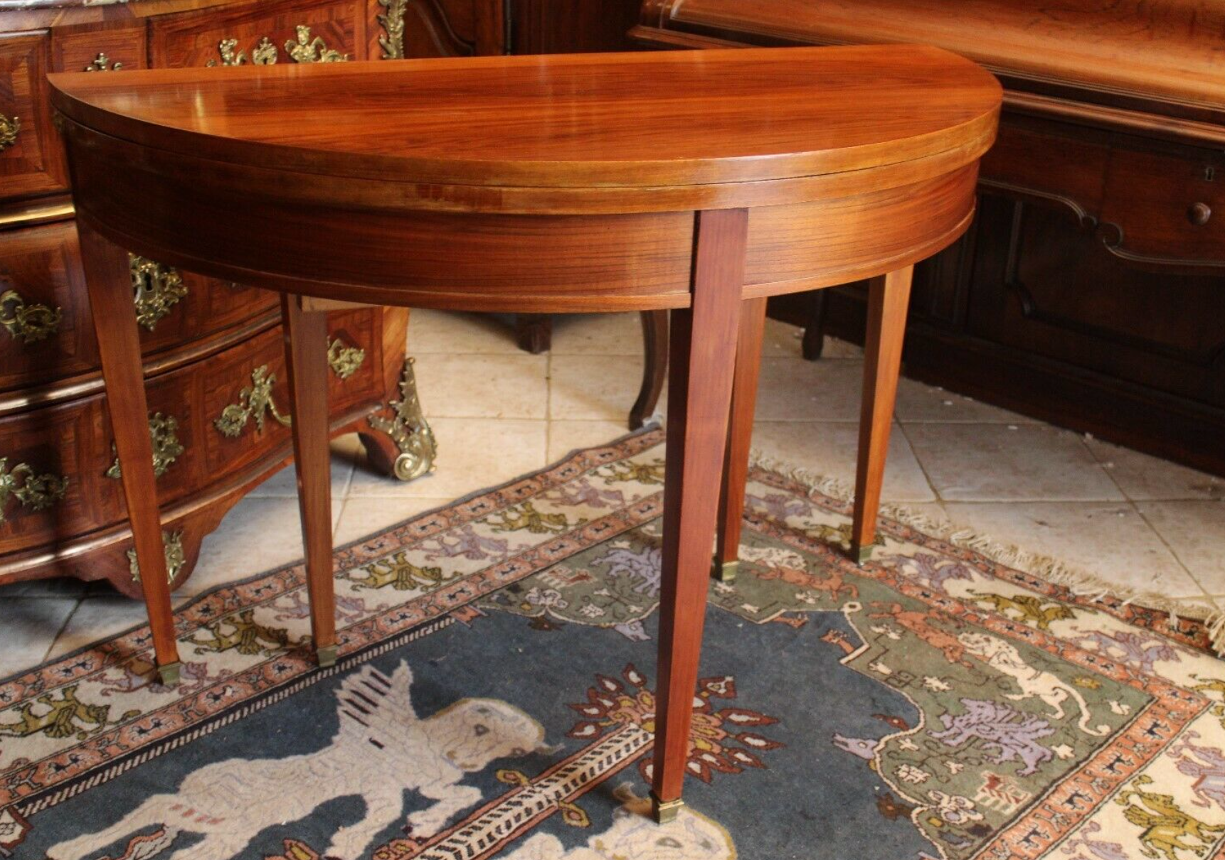 Louis XVI-style blond walnut half-moon console table