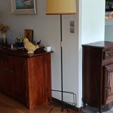 vintage wrought iron floor lamp with magazine rack 1960