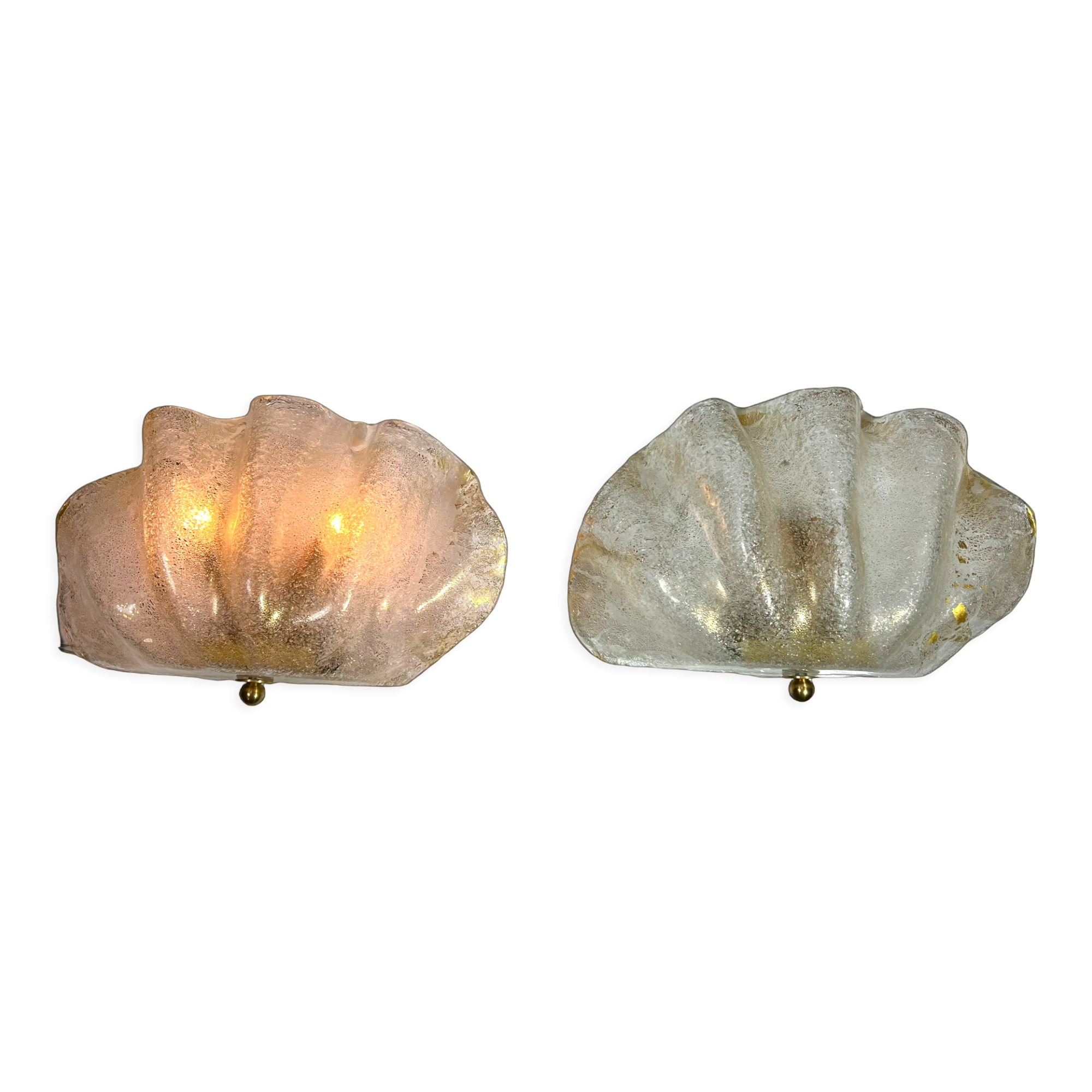 Paire d appliques mural en verre de murano en forme de coquillage des années 70
