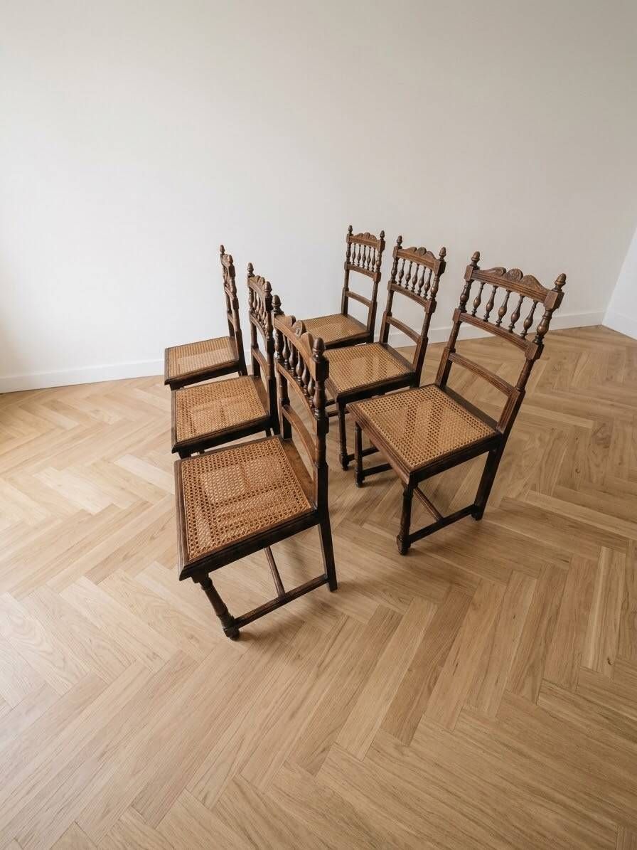 Lot de 6 chaises vintage en bois et canage