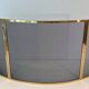Curved Three-Panel Fire Screen in Polished Brass and Black Grille, in Style of
