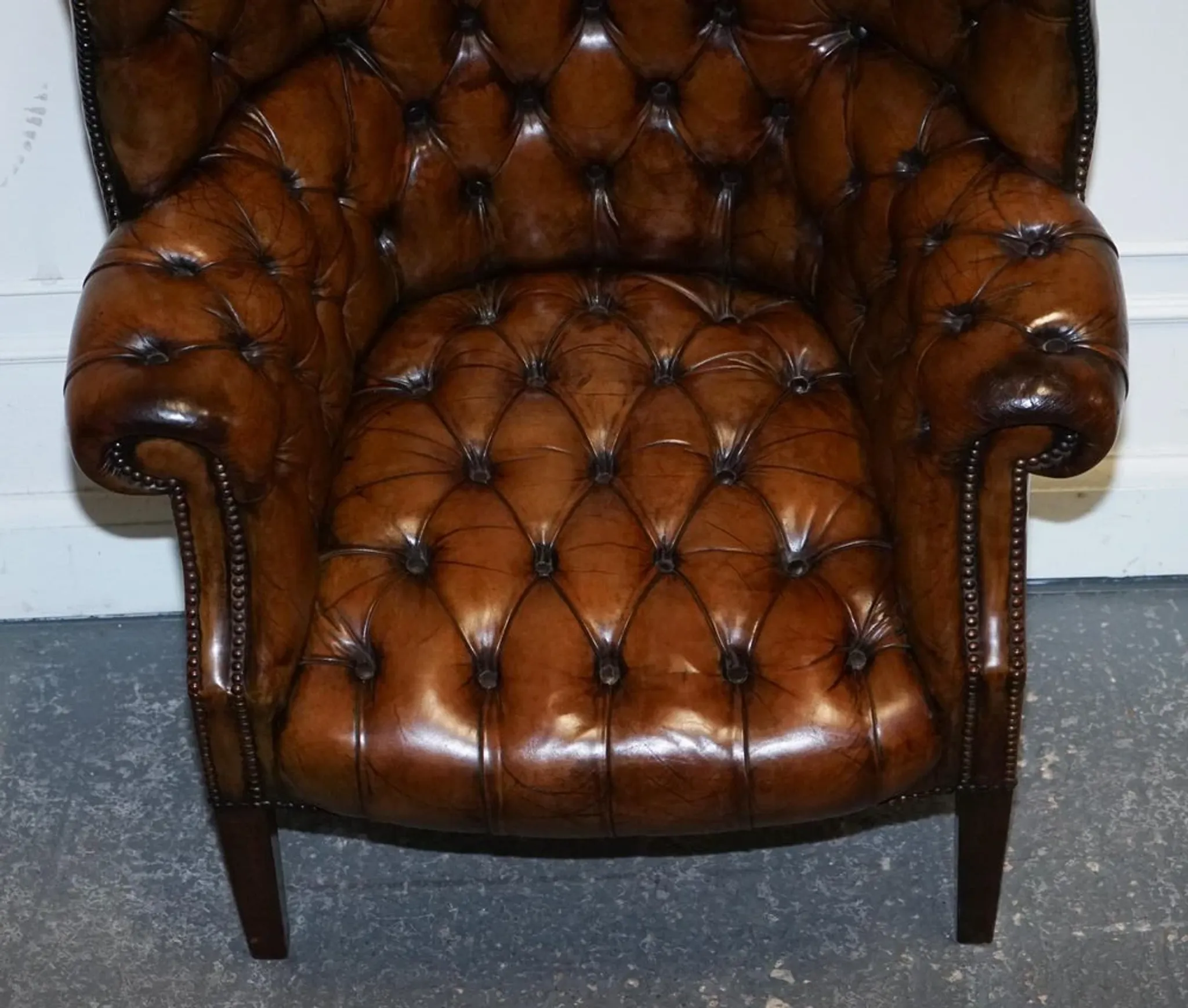 Chesterfield Porter Wingback Chair in Hand-Dyed Leather