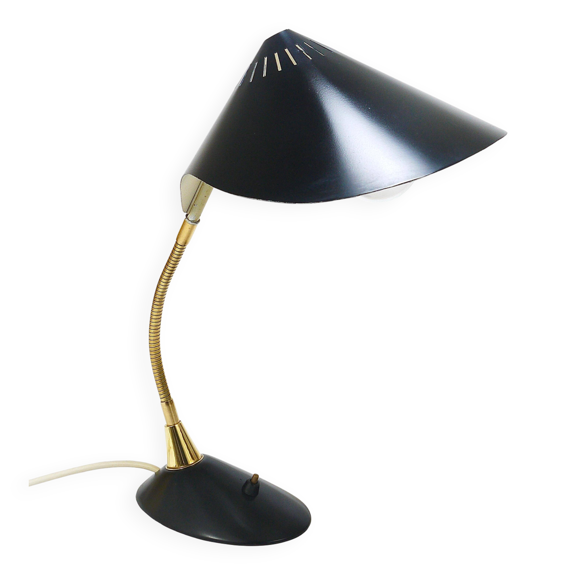 1950s Cosack Cobra black desk or table lamp in brass, mid-century, Stilnovo style.
