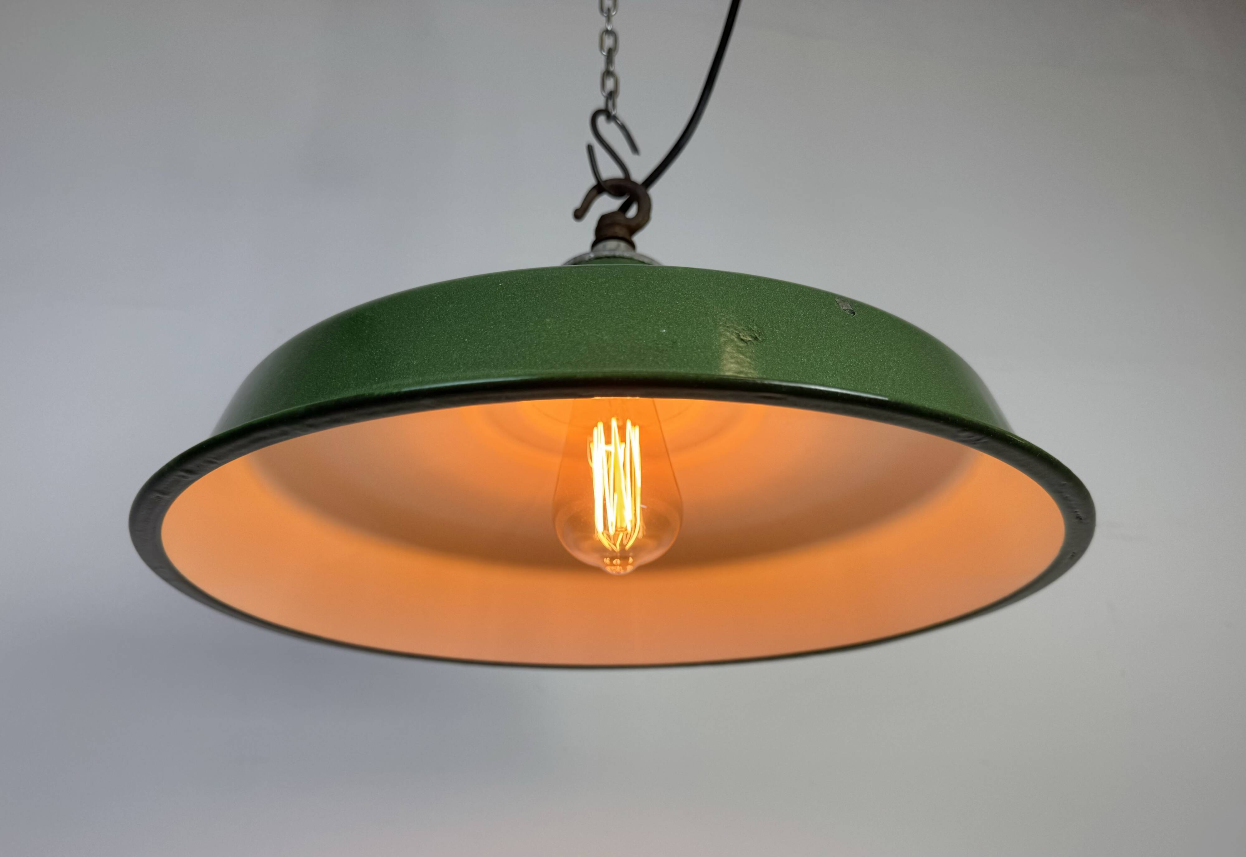 Industrial Green Enamel Factory Pendant Lamp, 1960s