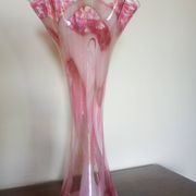 Grand vase corolle évasé 50cm - moucheté rose & blanc Design 70'