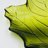 Vintage green glass leaf catchall from the 1970s.