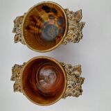 2 stoneware bowls with vine and grape decorations signed
