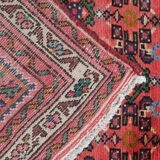 Long Red Wool Vintage Persian Runner Rug Handwoven Oriental Carpet- 80x475cm