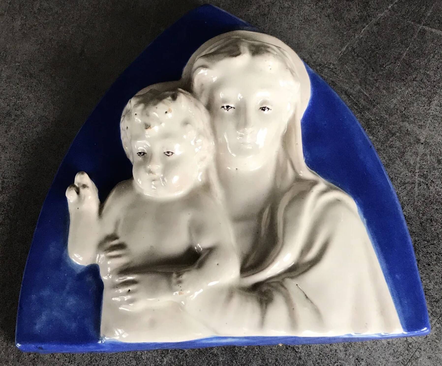 Religious bas-relief wall sculpture of the Virgin and Child signed Cantagalli