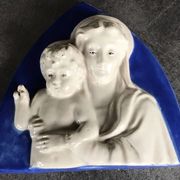 Religious bas-relief wall sculpture of the Virgin and Child signed Cantagalli