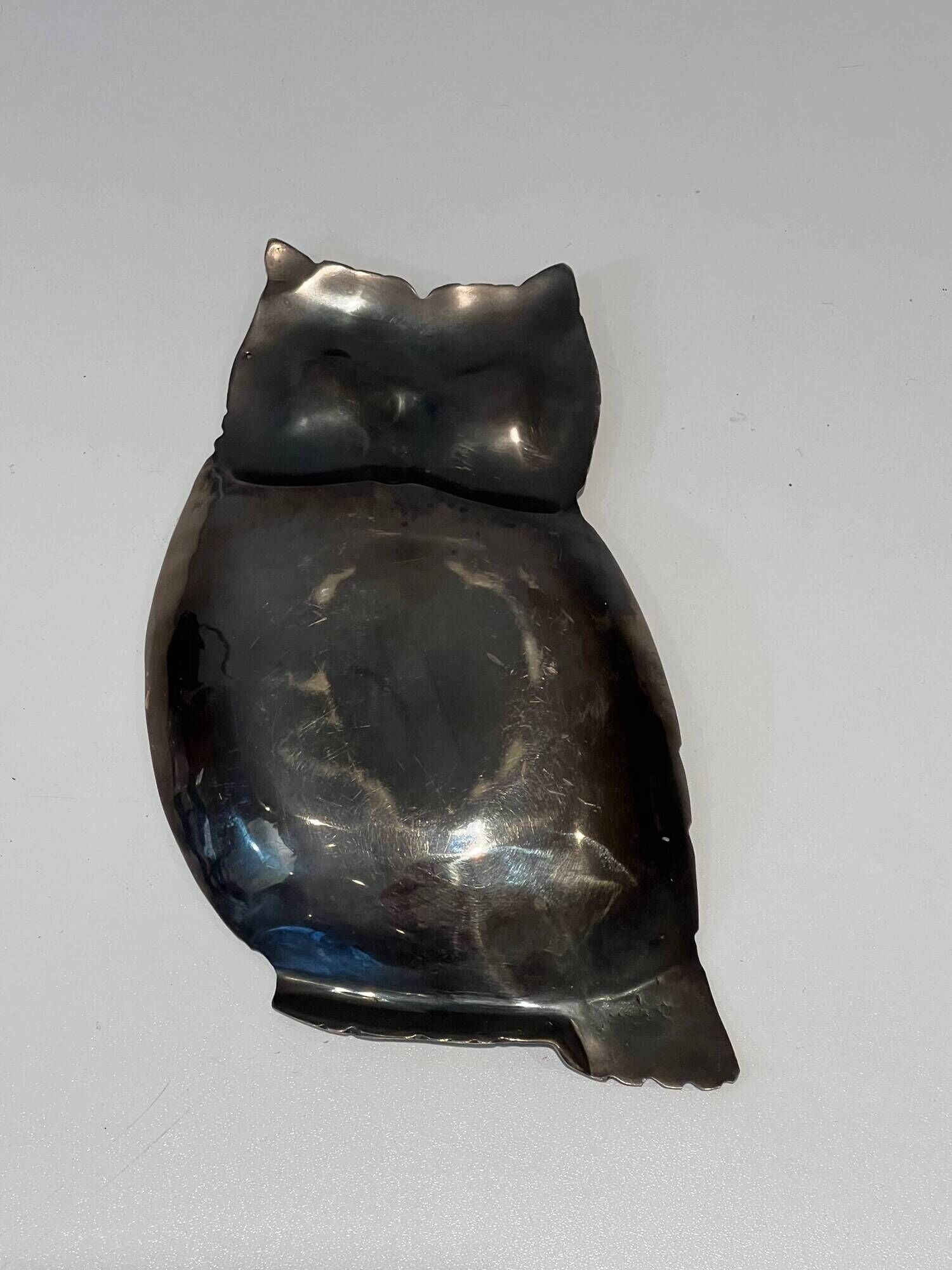 Brass Owl Catchall with Chiseled Feather Decoration. Italian Work in the