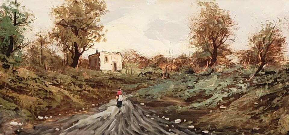 Favelli Flavio: Oil painting on panel "animated landscape"