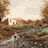 Favelli Flavio: Oil painting on panel "animated landscape"