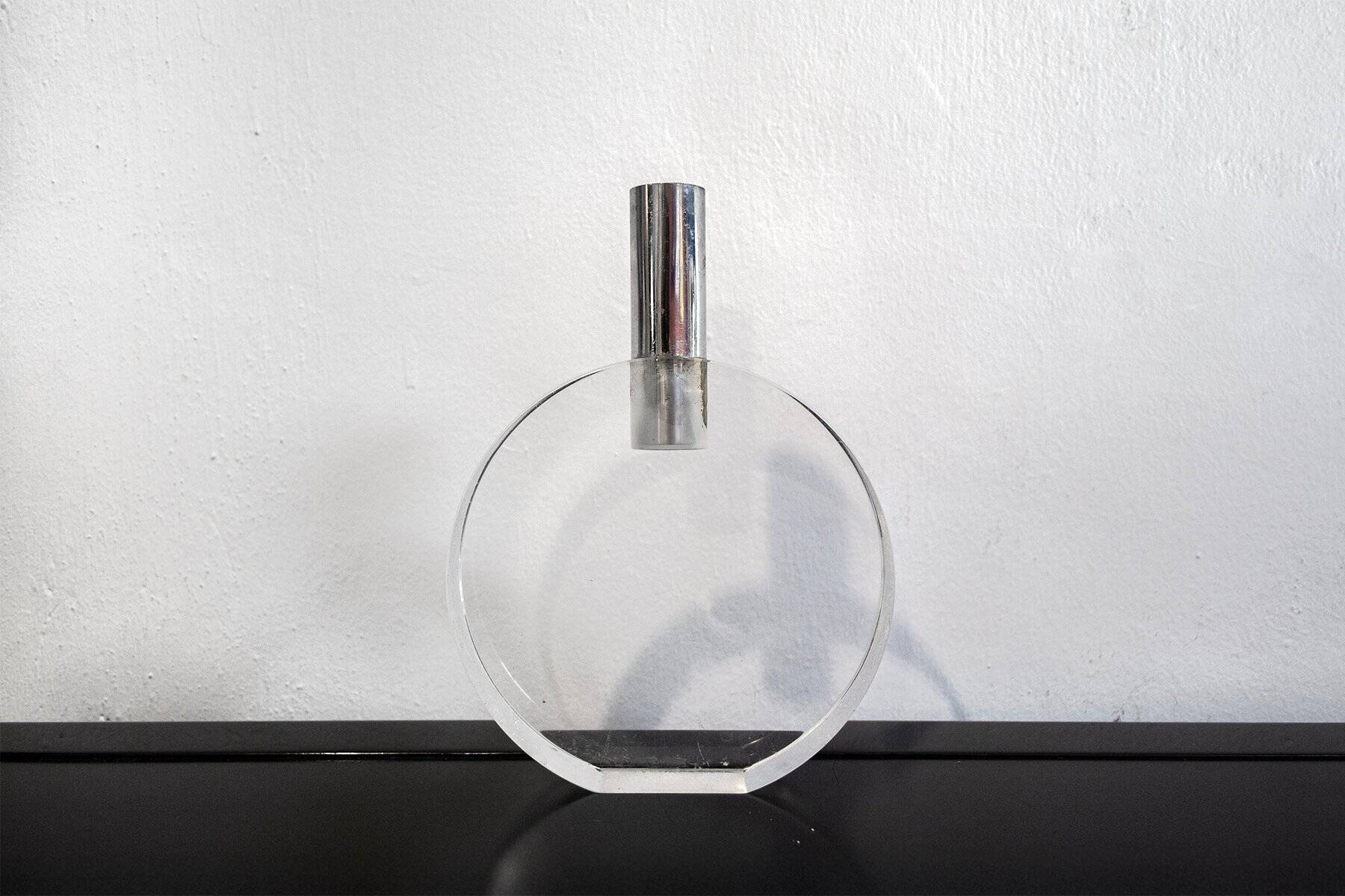 Acrylic glass vase and stainless steel, Italy, 1970s