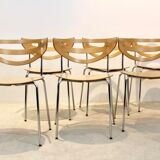 Thonet dining chairs stacked in chrome and beech