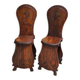 Pair of late 19th century Florence ornamental chairs in carved wood