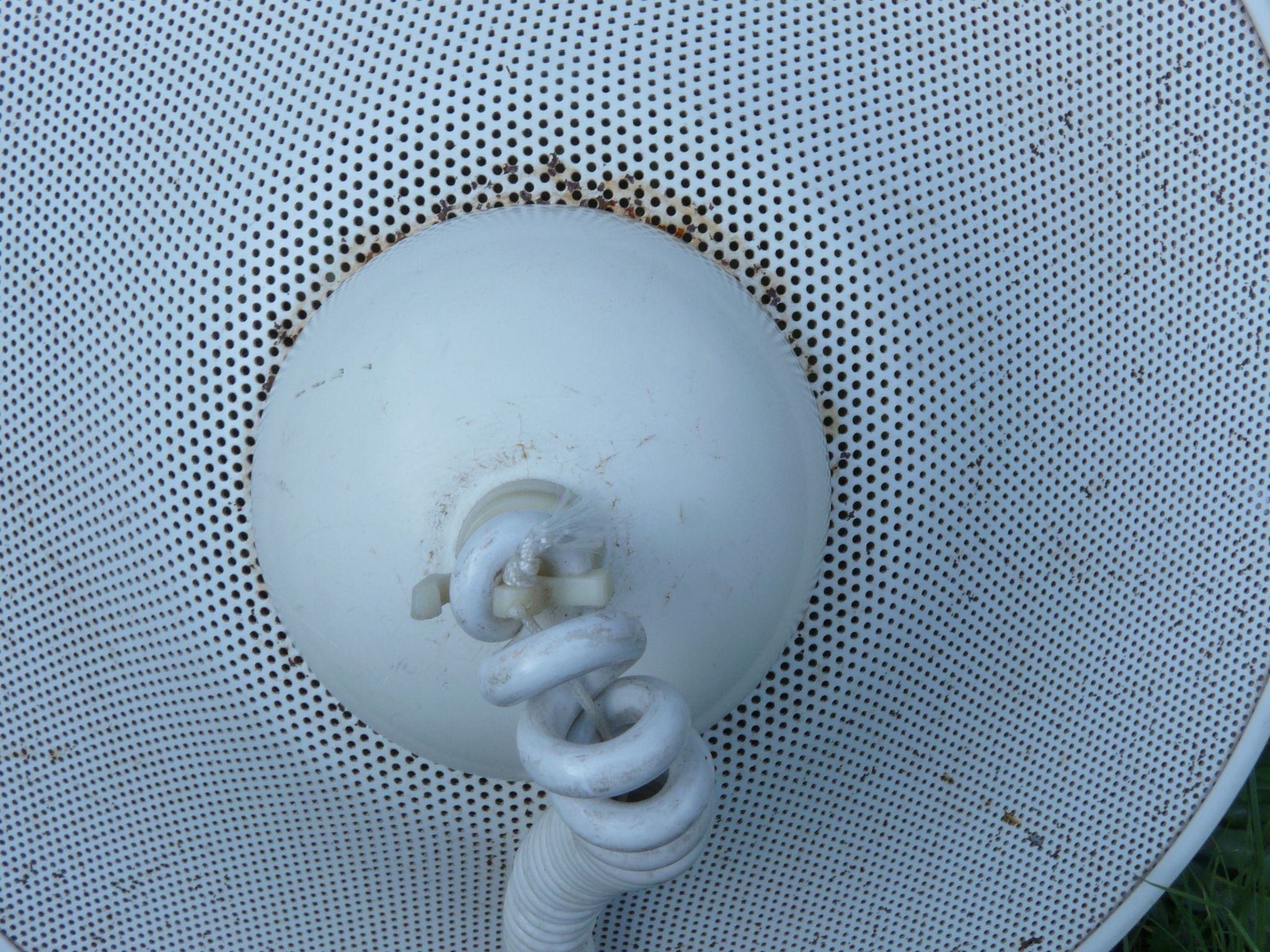 White perforated sheet metal chandelier