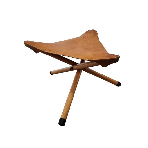 Tabouret tripode en cuir vintage, années 1970