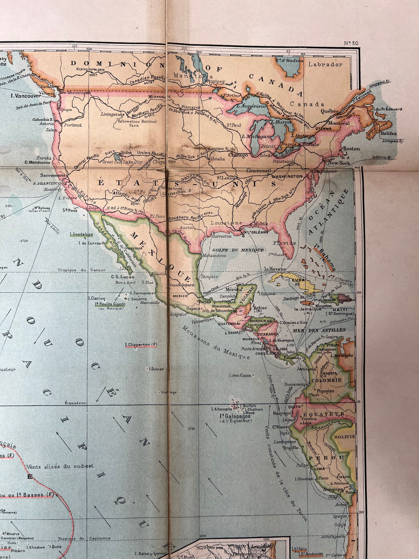 Carte ancienne Océanie 69x48cm
