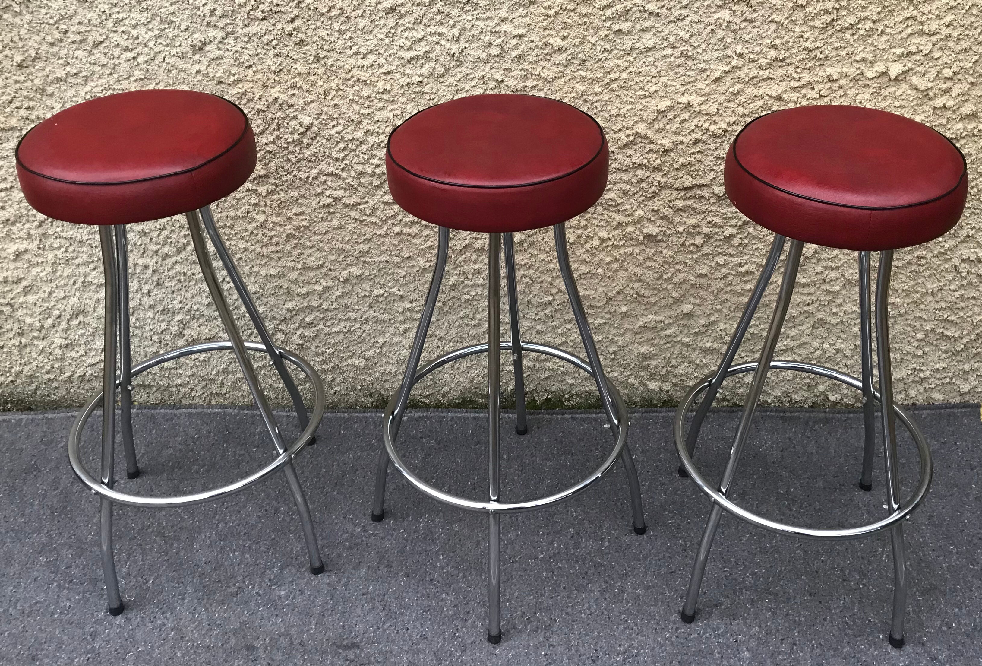 Set of 3 vintage bar stools 1960-1980