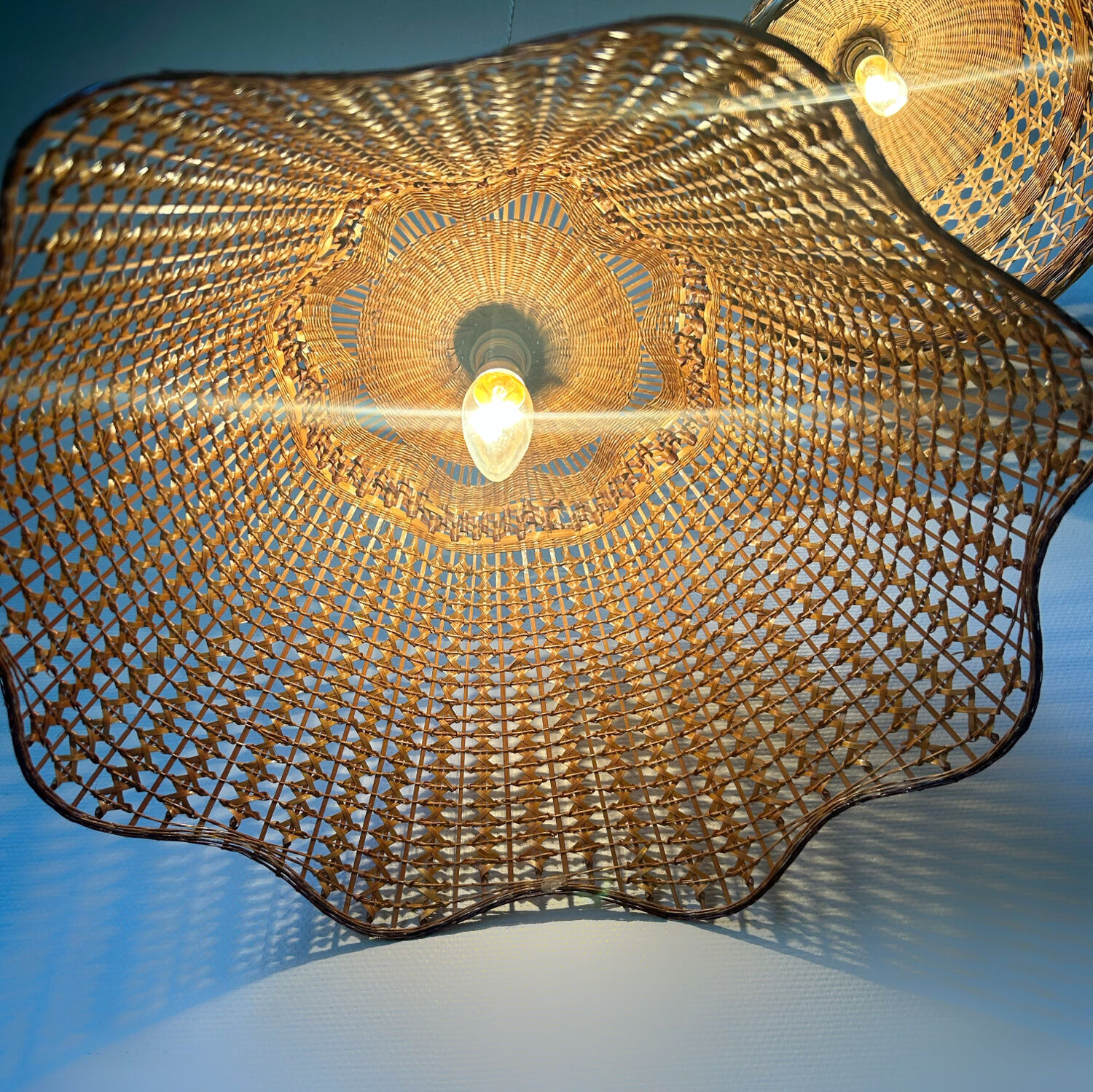 60s rattan chandeliers (X2)