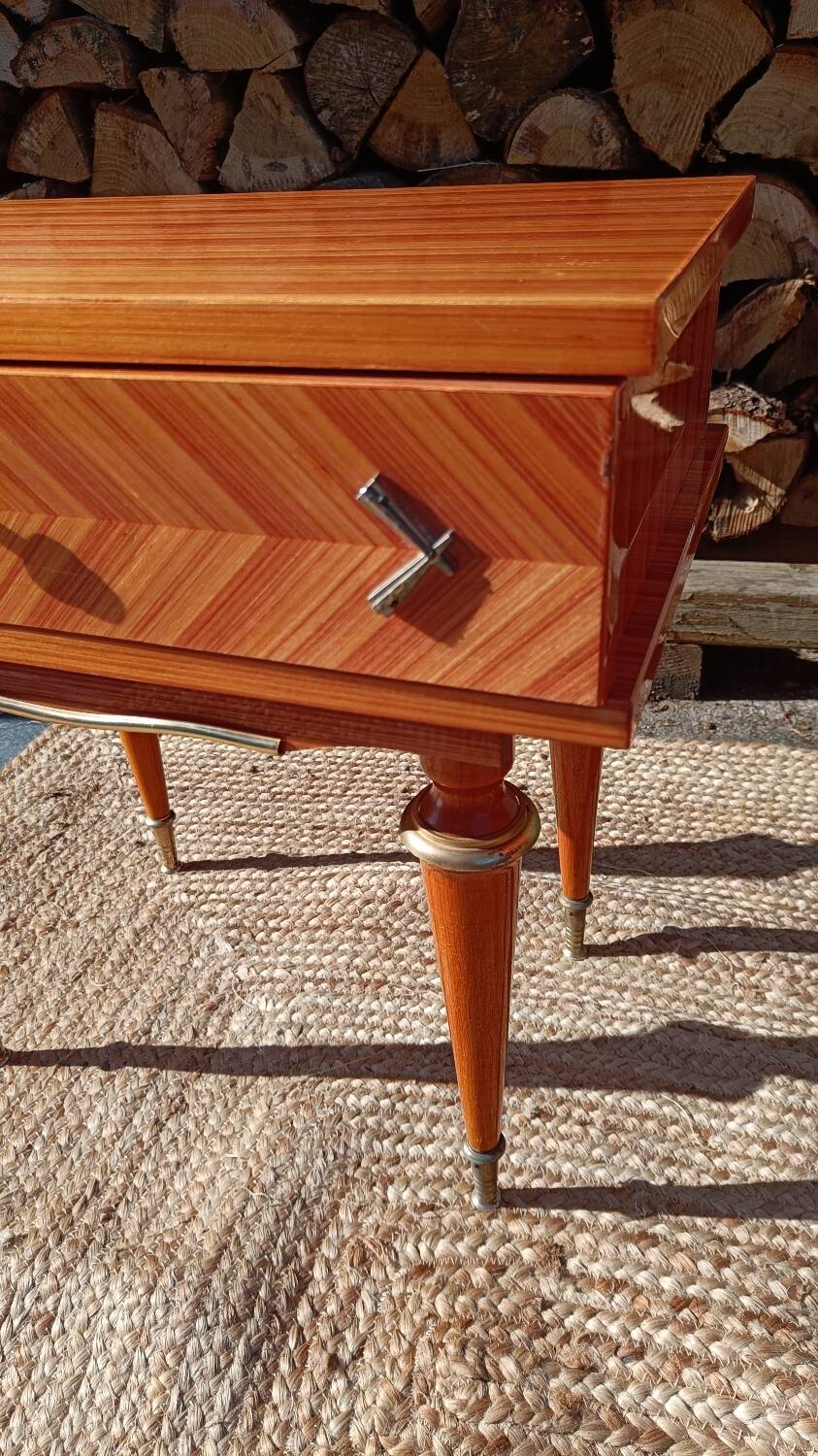 Pair of cherry wood marquetry bedside tables