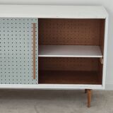 Blue and white chest of drawers by Drevopodnik Brno 1960