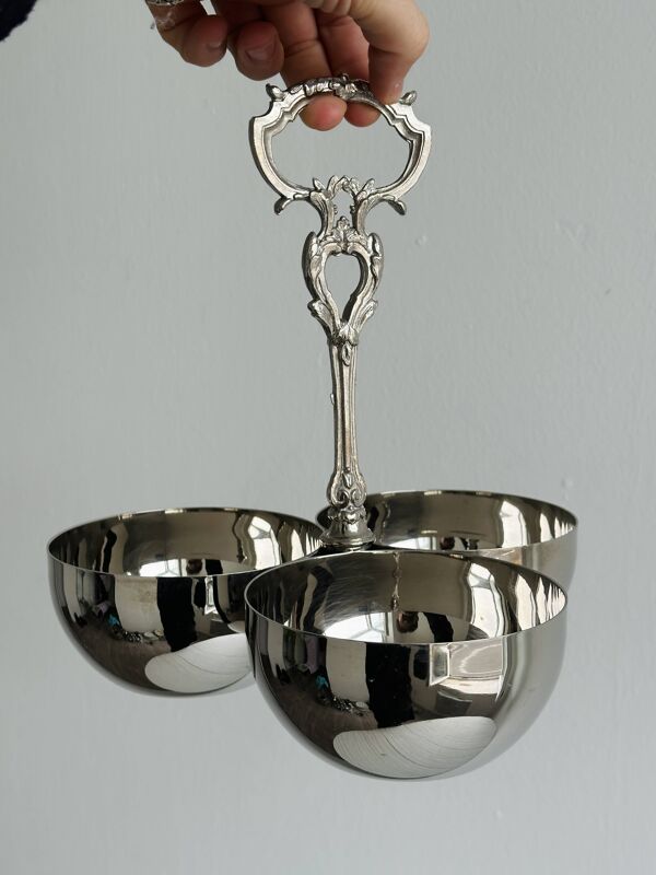 Présentoir trois coupelles métal argenté