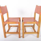 Set of 6 chairs in elm and leather Maison Regain edition