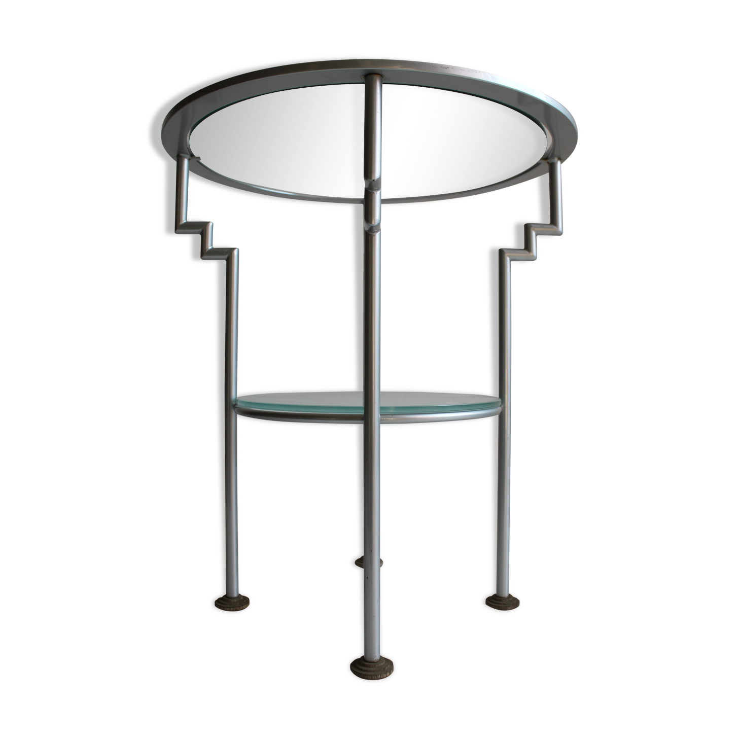 Postmodern round glass  and steel side table, 1980s.