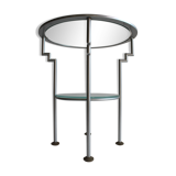 Postmodern round glass  and steel side table, 1980s.