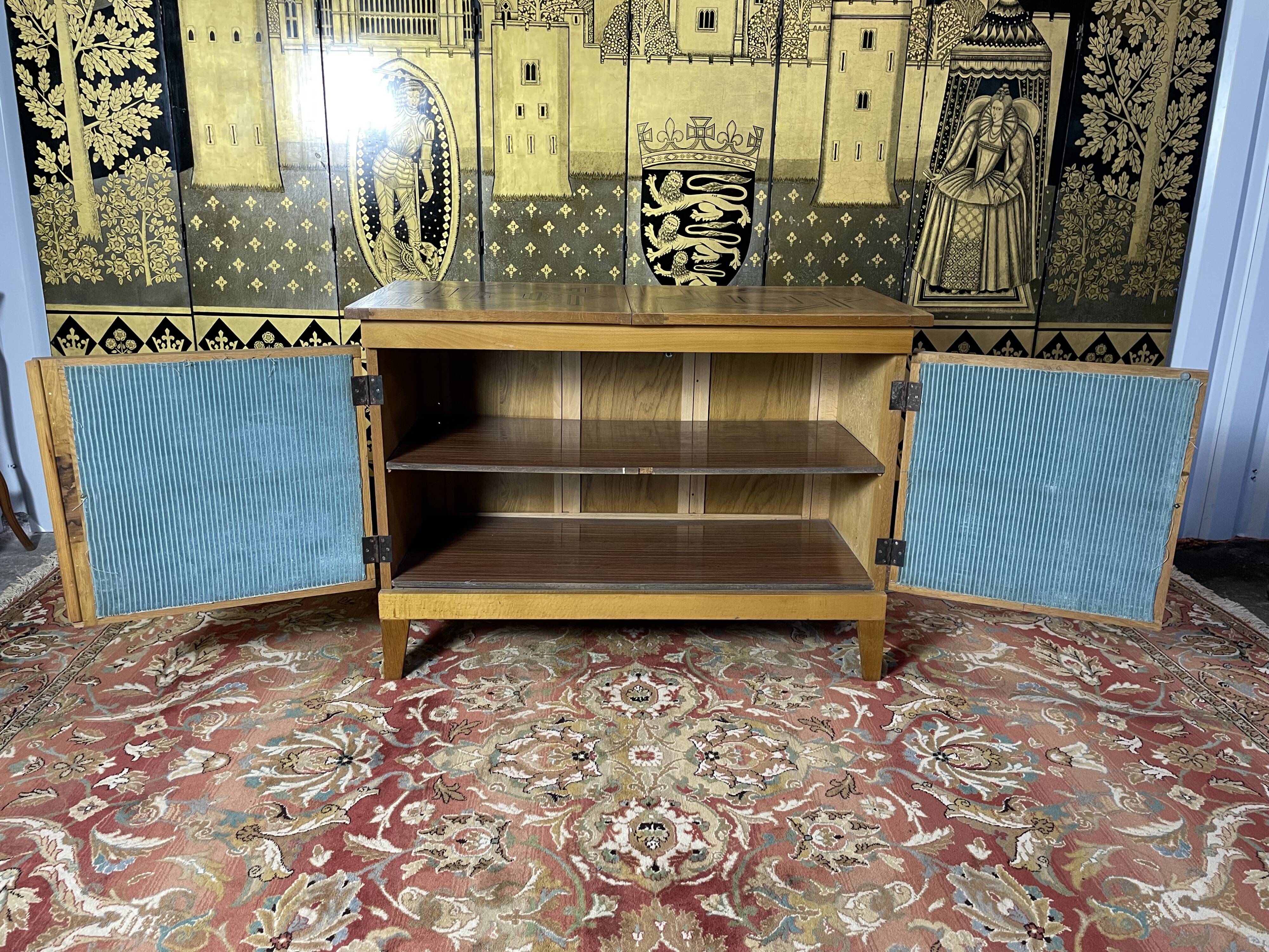 Vintage low sideboard in parqueted oak 1960