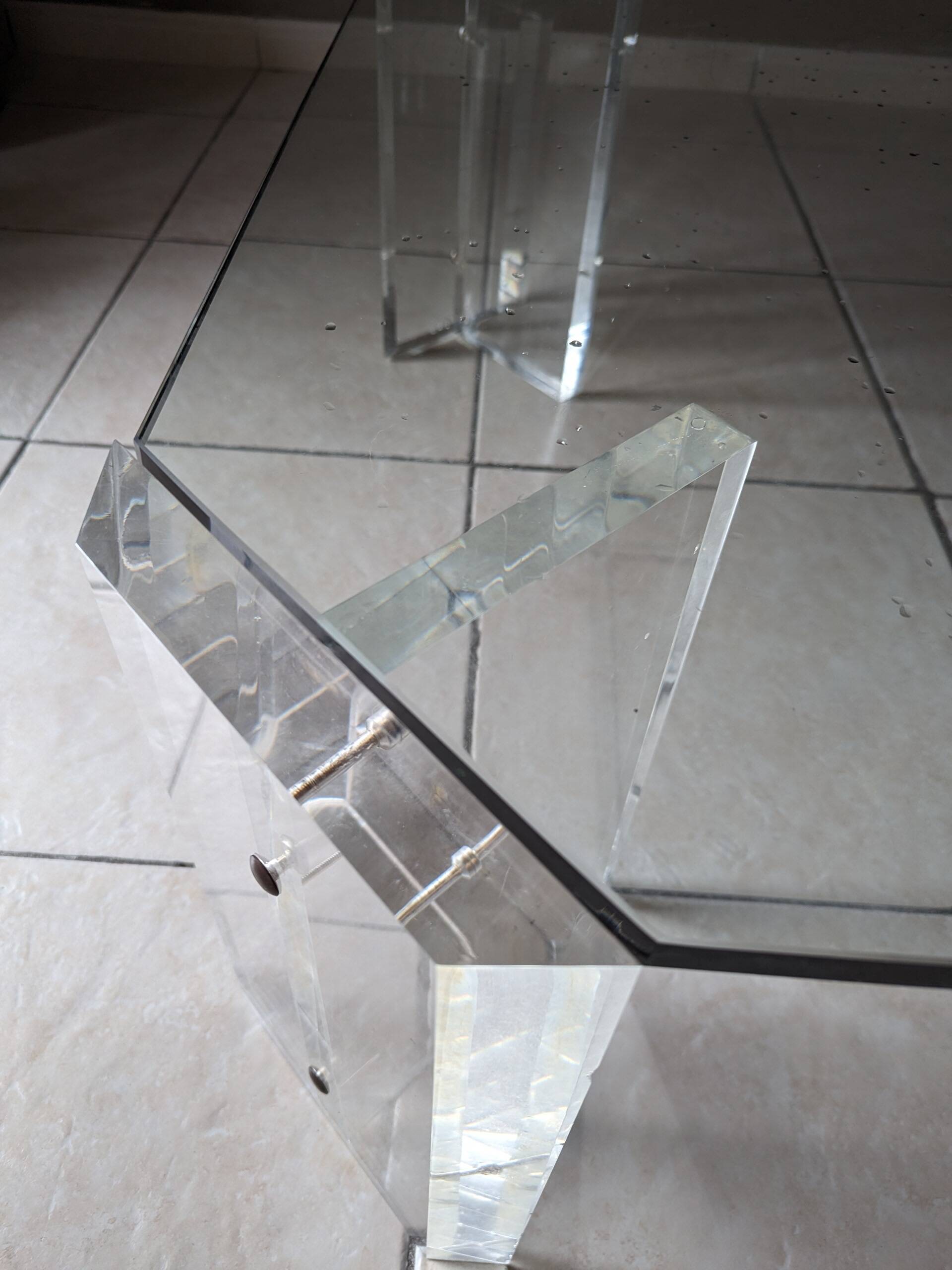 Octagonal Glass and Lucite Coffee Table, Karl Springer, USA Mid-Century Vintage
