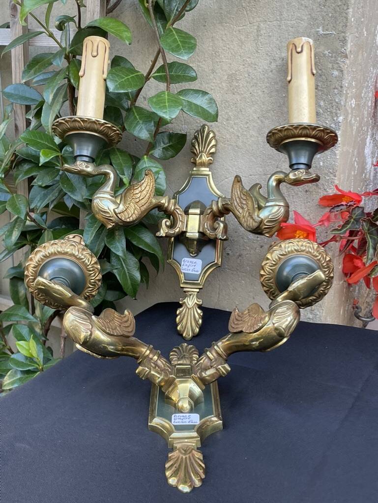 Pair of bronze wall lights – Empire style – Maison Lucien Gau