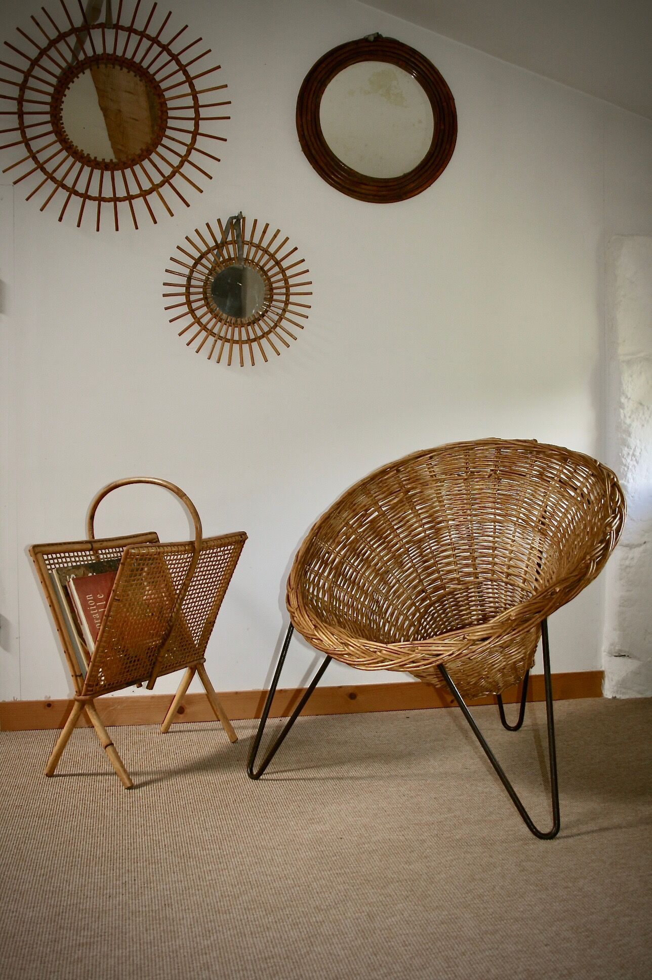 Wicker basket armchair in the 50s