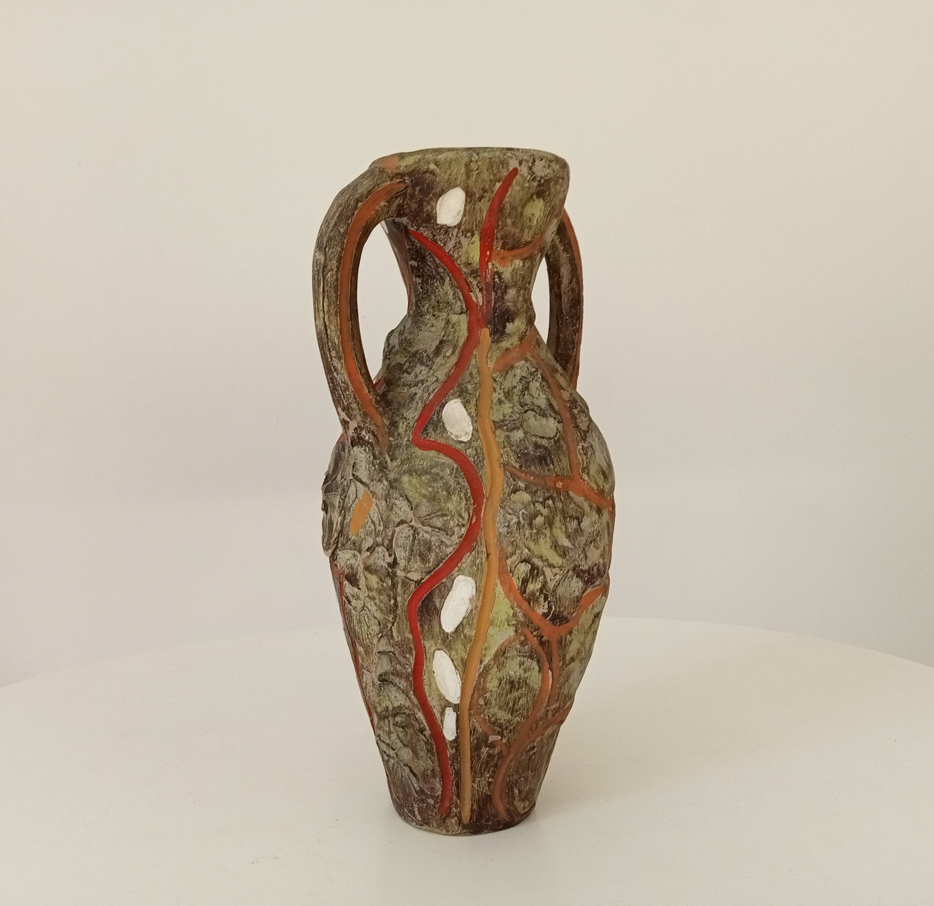 Vintage 70s amphora vase with volcanic effect