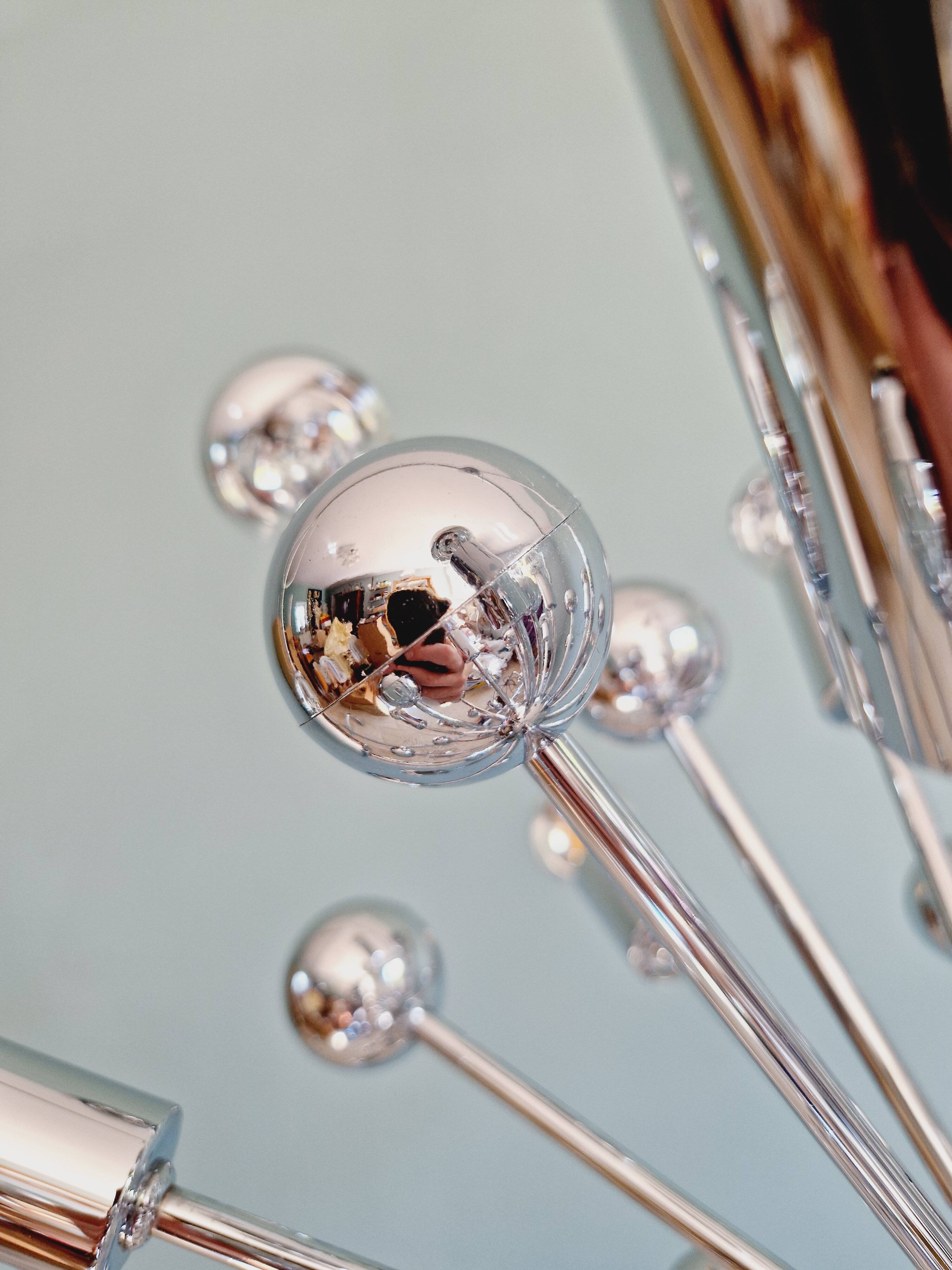 Sputnik chandelier in chrome metal, 20 light points, 70s