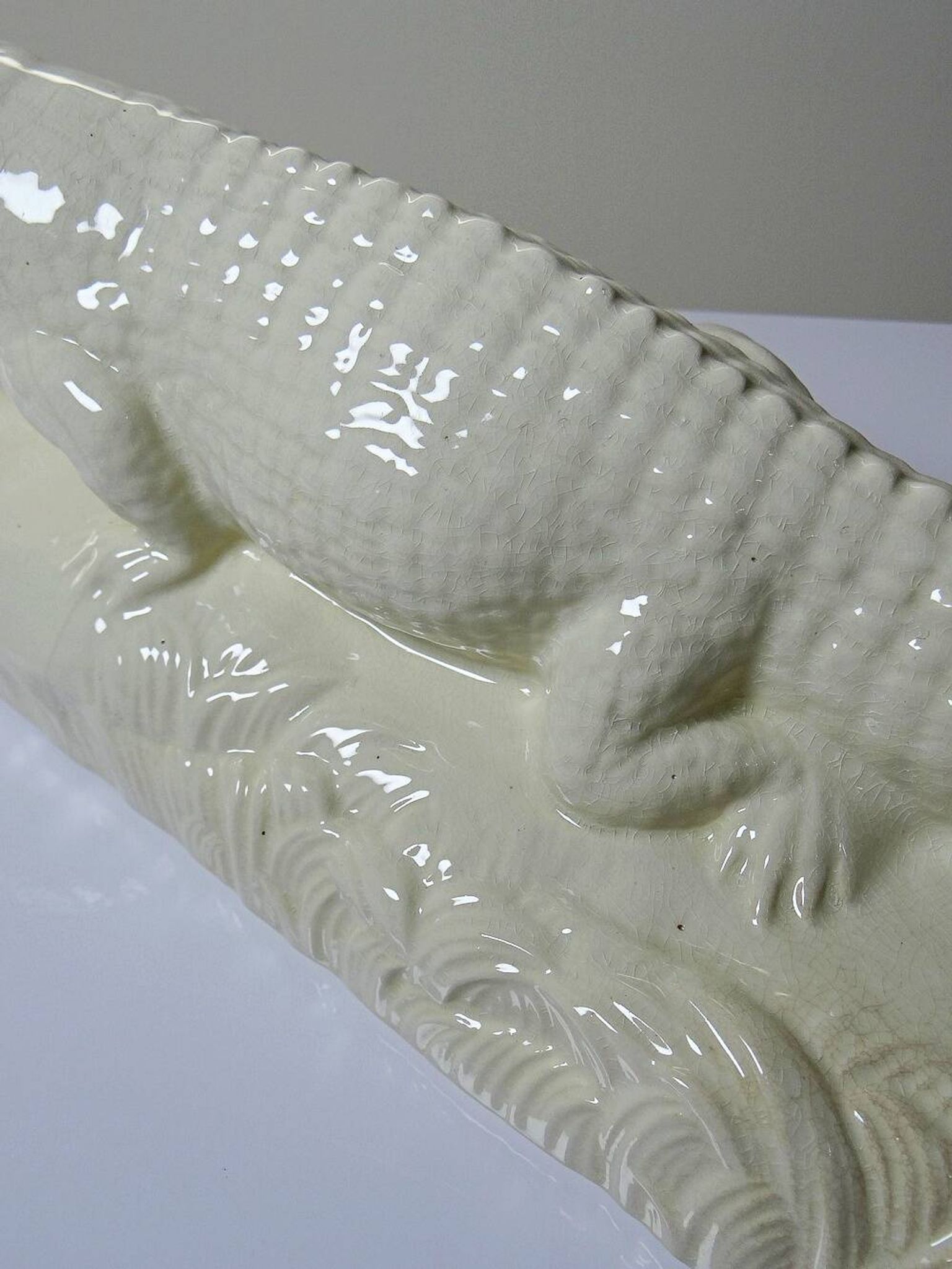 Large ancient crocodile Sarreguemines pottery Art Deco 1930s